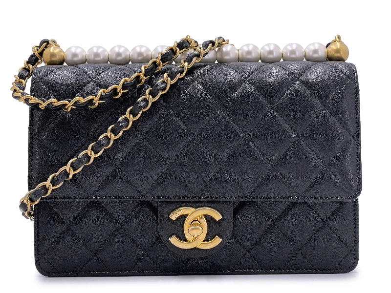 Chanel Chic Pearls Flap Bag Pristine 19S Black Quilted GHW