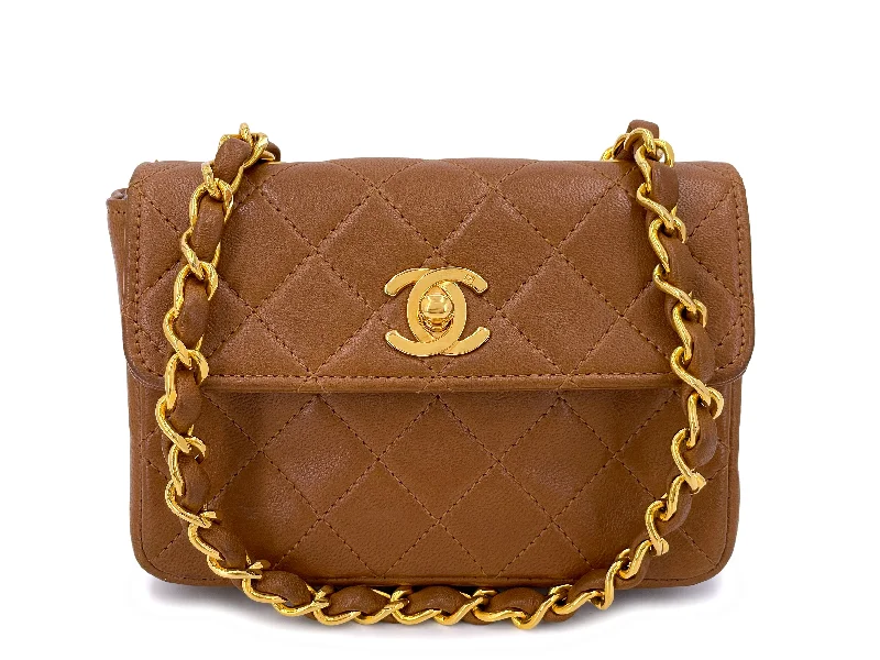 Chanel Vintage 1990 Nut Brown Extra Mini Crossbody Flap Bag 24k GHW