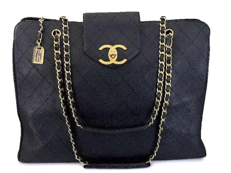 Chanel Supermodel Tote Bag Vintage 1994 Black Quilted XL Weekender 24k GHW