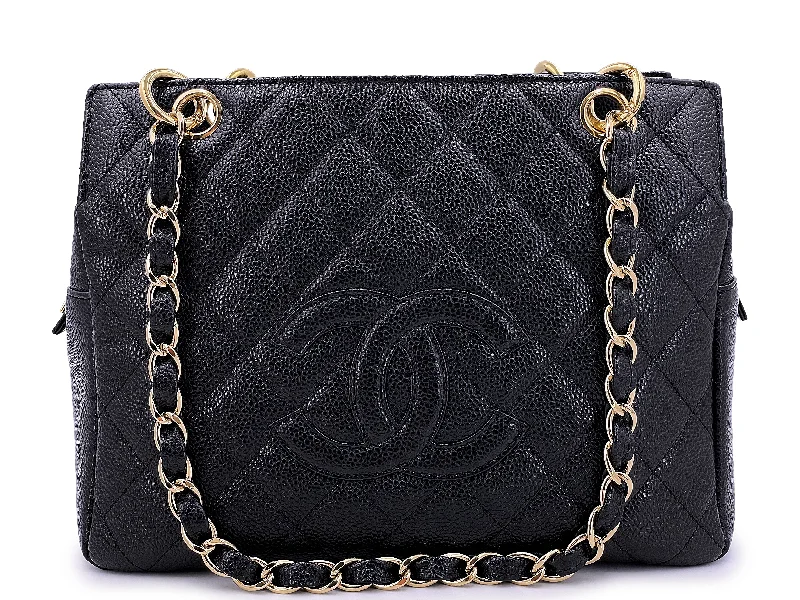 Chanel PTT Black Caviar Bag 2003 Vintage Petite Timeless Tote 24k GHW