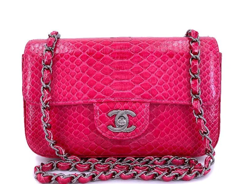 Chanel 2014 Fuchsia Pink Python Rectangular Mini Flap Bag RHW