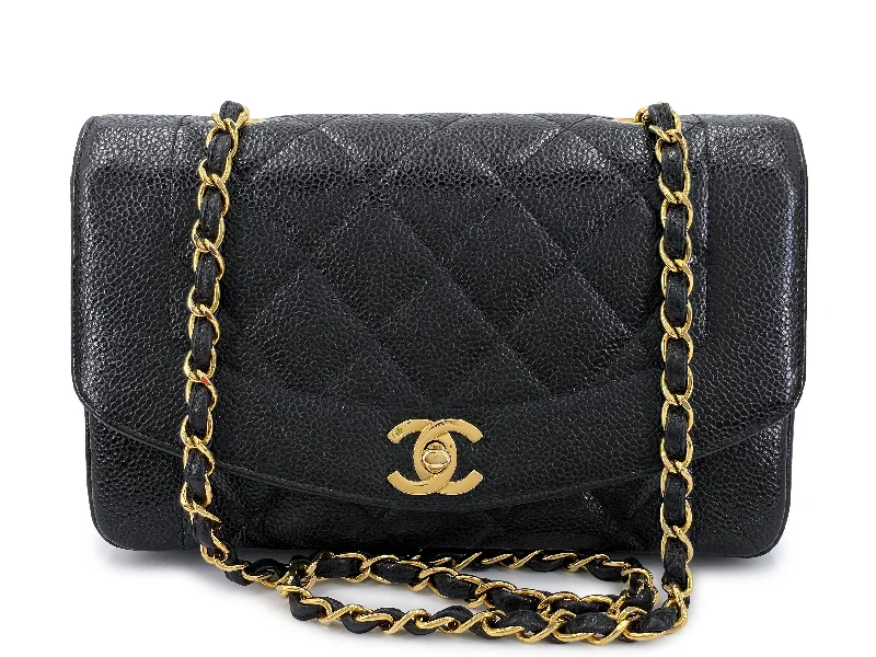 Chanel Vintage 1994 Black Caviar Small Diana Flap Bag 24k GHW