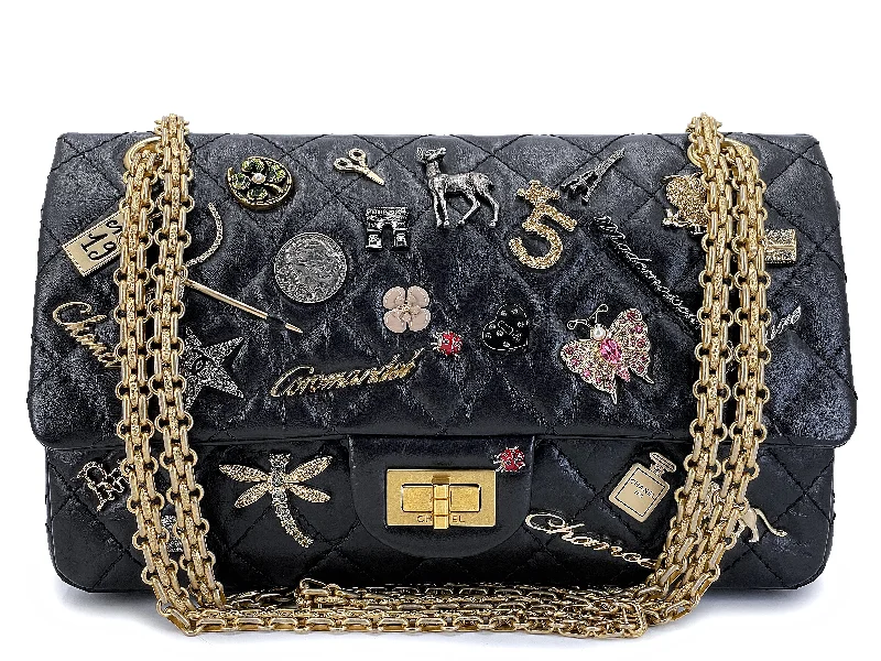 Rare Chanel Lucky Charms 2.55 Small Reissue Double Flap Bag Black RHW 225