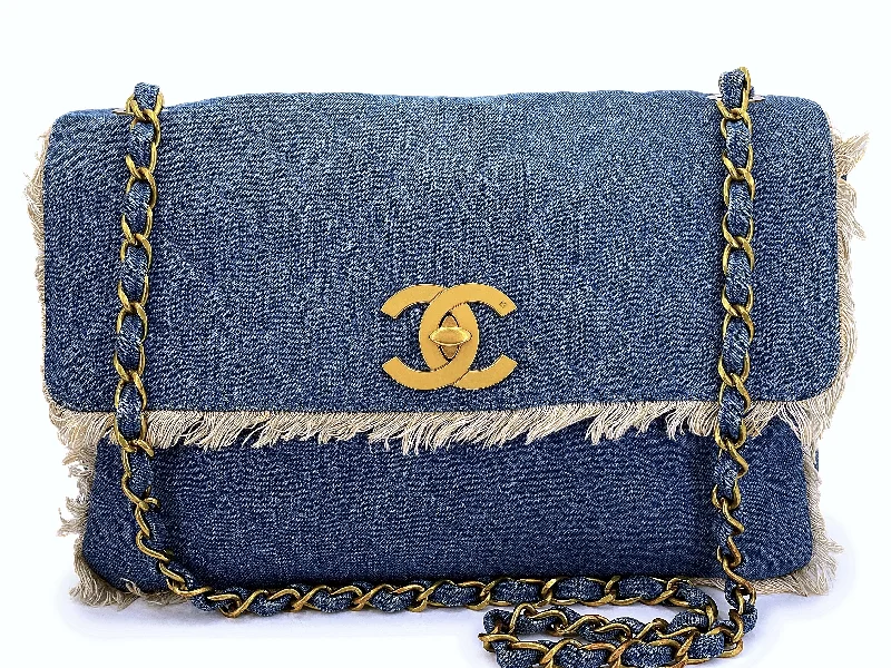 Rare Chanel 1994 Blue Denim Vintage Maxi Classic Crossbody Flap Bag 24k GHW