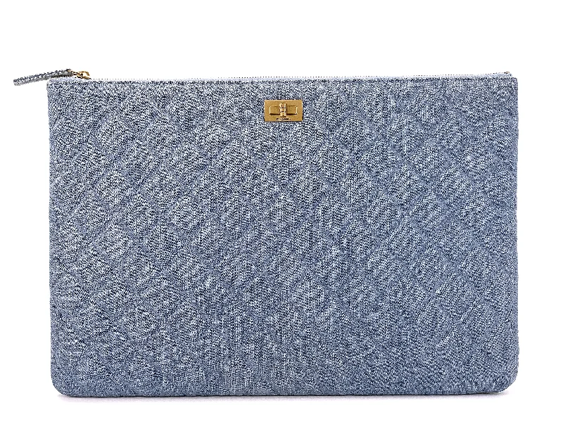 Chanel Blue Denim Large O Case Clutch Bag