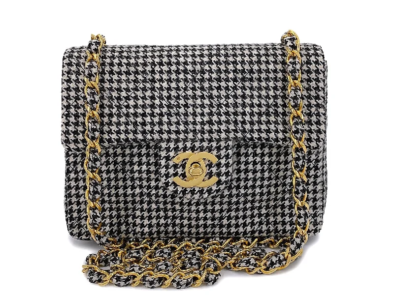 Rare Chanel 1991 Houndstooth Micro-Tweed Square Mini Flap Bag 24k GHW