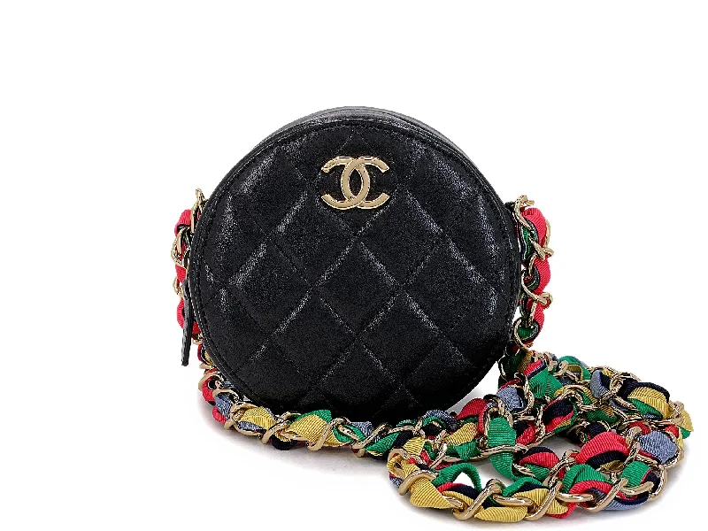 Chanel Black Ribbon Chain Infinity Round Crossbody Bag