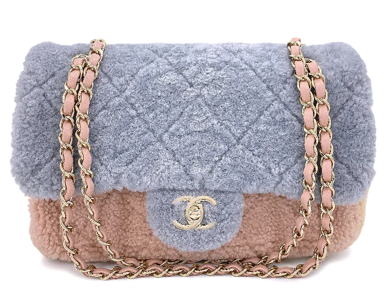 Chanel 2019 Pastel Shearling Medium Quilted Flap Bag GHW