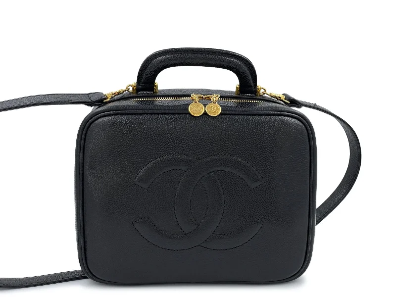 Chanel Vintage Black Caviar "Lunch Box" Vanity Timeless Logo Bag