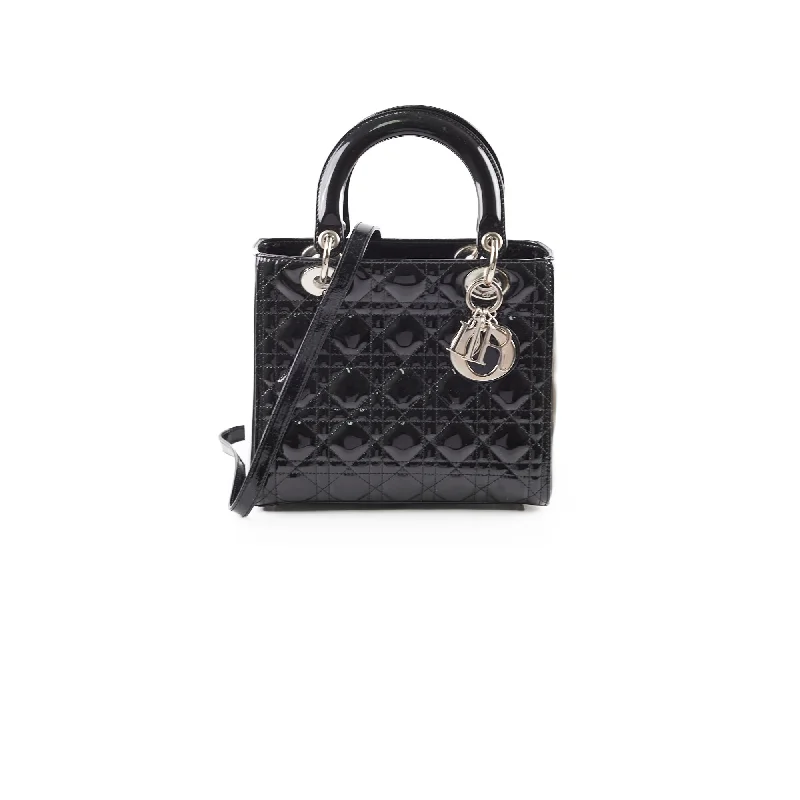 Christian Dior Medium Patent Lady Dior Black