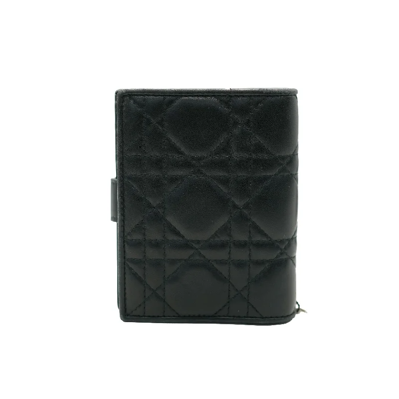 CHRISTIAN DIOR Black Quilted Lambskin Cannage Lady Dior Wallet