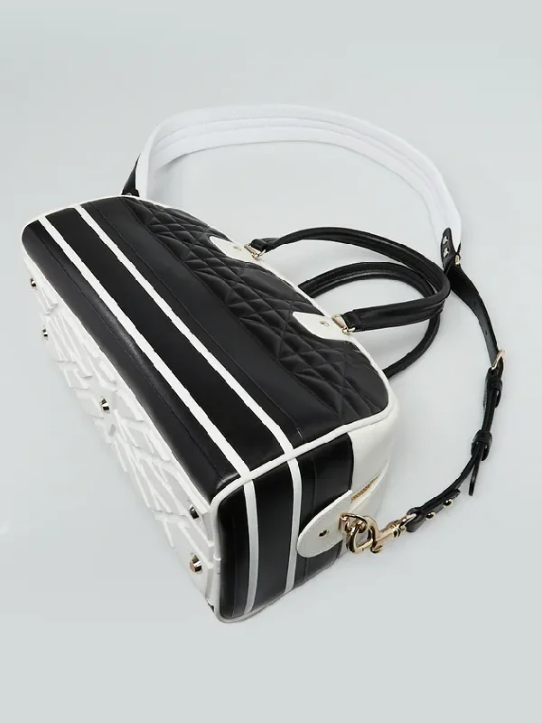 CHRISTIAN DIOR Black/White Quilted Leather Mini Vibe Bowling Bag