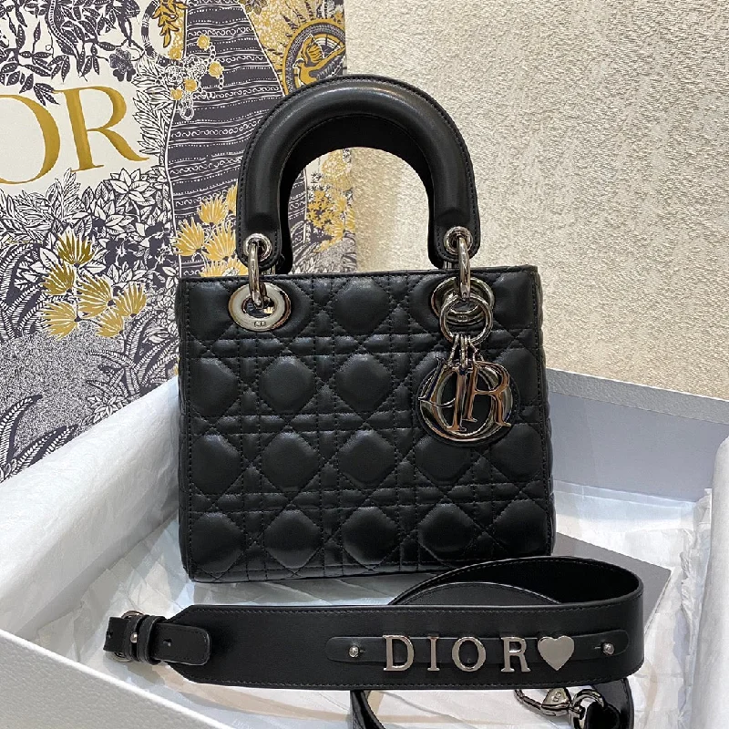 Christian Dior Small Lady Bag Silver Hardware, Black