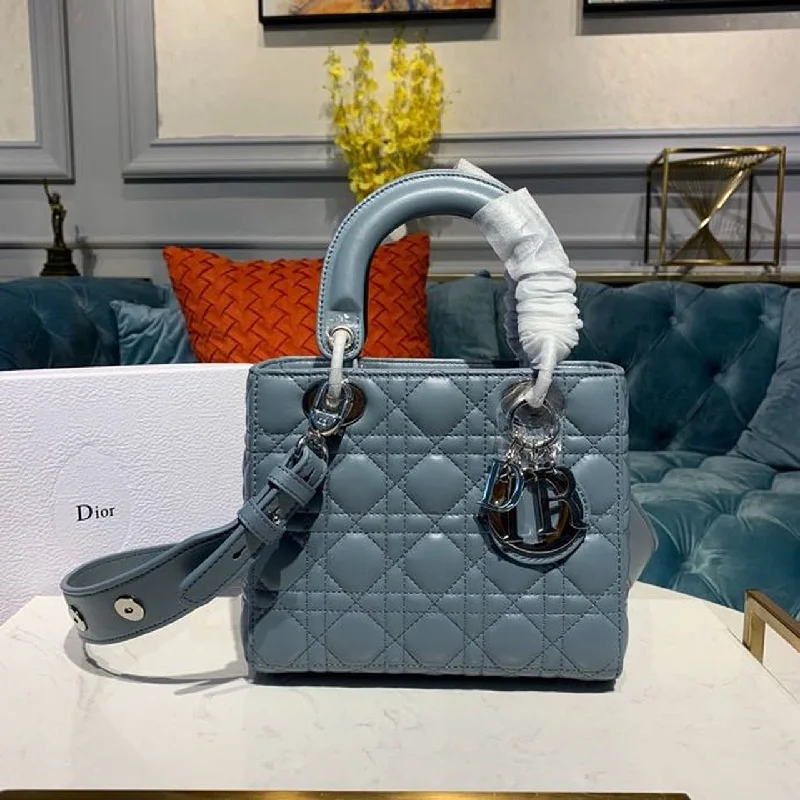 Christian Dior Small Lady Bag Silver Hardware Cloud Blue