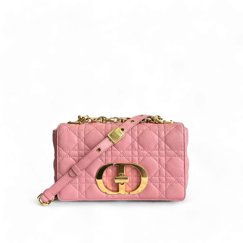 Dior Caro Small - Cannage Flap Bag Light Pink Calfskin Gold Hardware