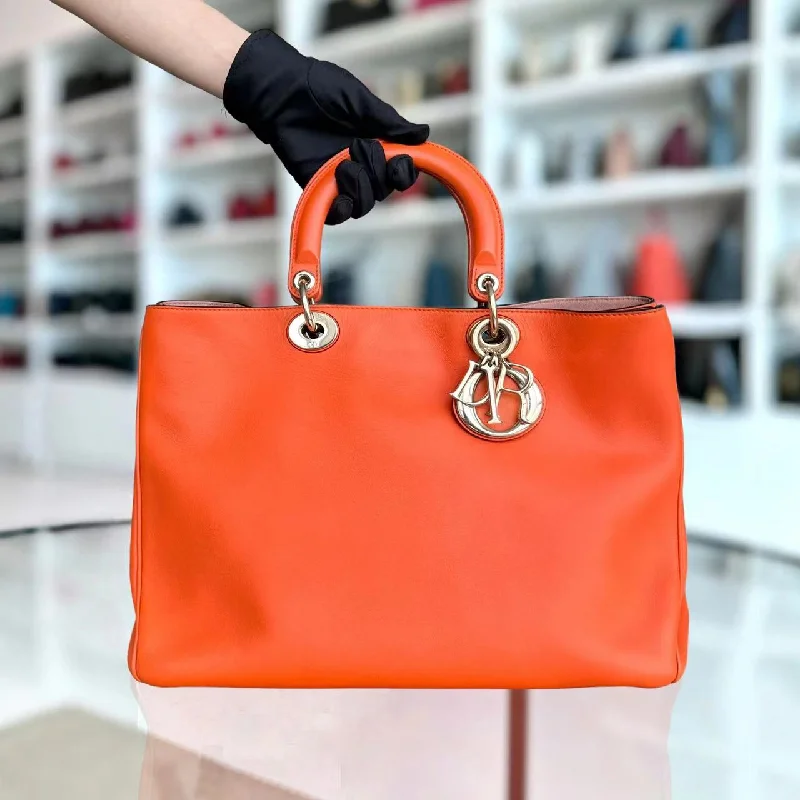 Diorissimo Large Smooth Calfskin Orange Golden Hardware