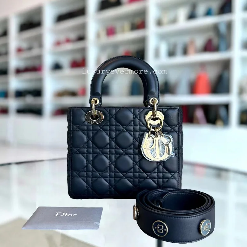 Dior Lady Small - Cannage Lambskin Dark Blue Golden Hardware