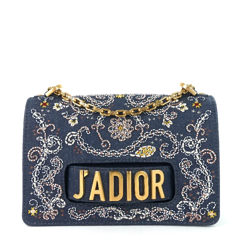 J'Adior Medium Embroidered Denim Flap Bag