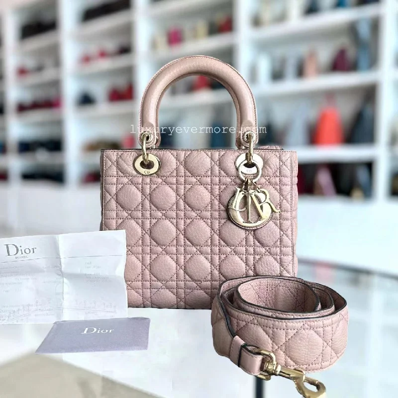 *Flap, Full Set, Receipt* Lady Medium Grained Calfskin Nude Pink Blush Golden Hardware Flap Opening